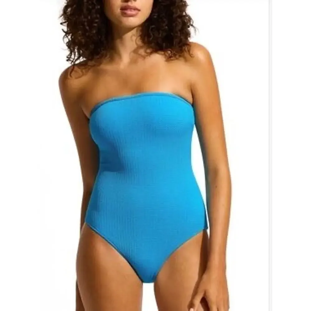 Seafolly SeaDive Turquoise Bandeau One Piece Swimsuit US 12  NWT $168